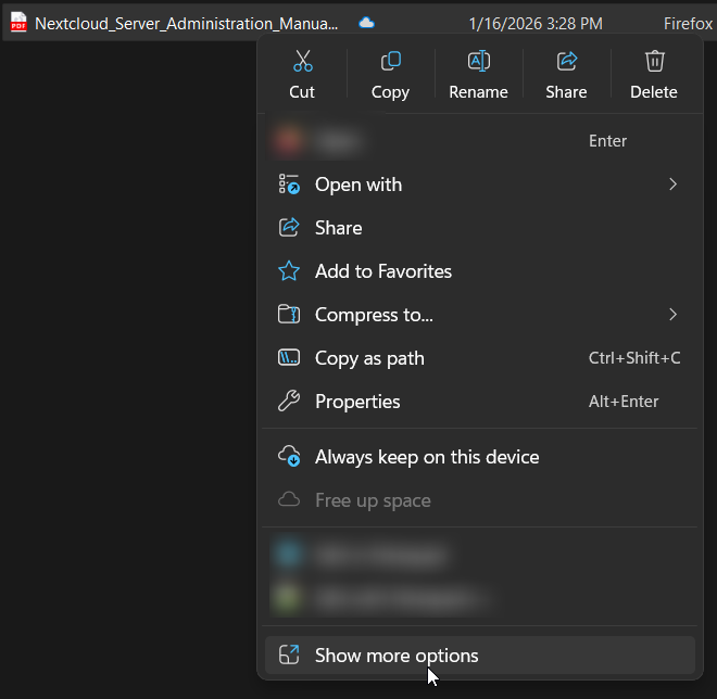 Contextual menu in Explorer